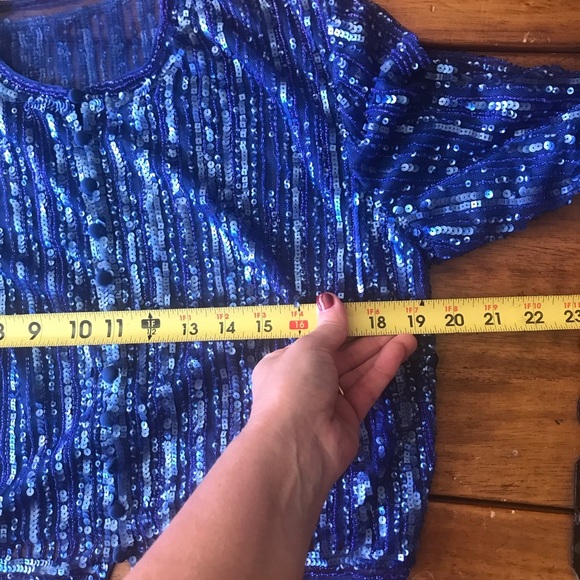 Rosa Clara Couture Long Sleeve Topper Jacket Size 12 Something Blue Sequins - Picture 4 of 7